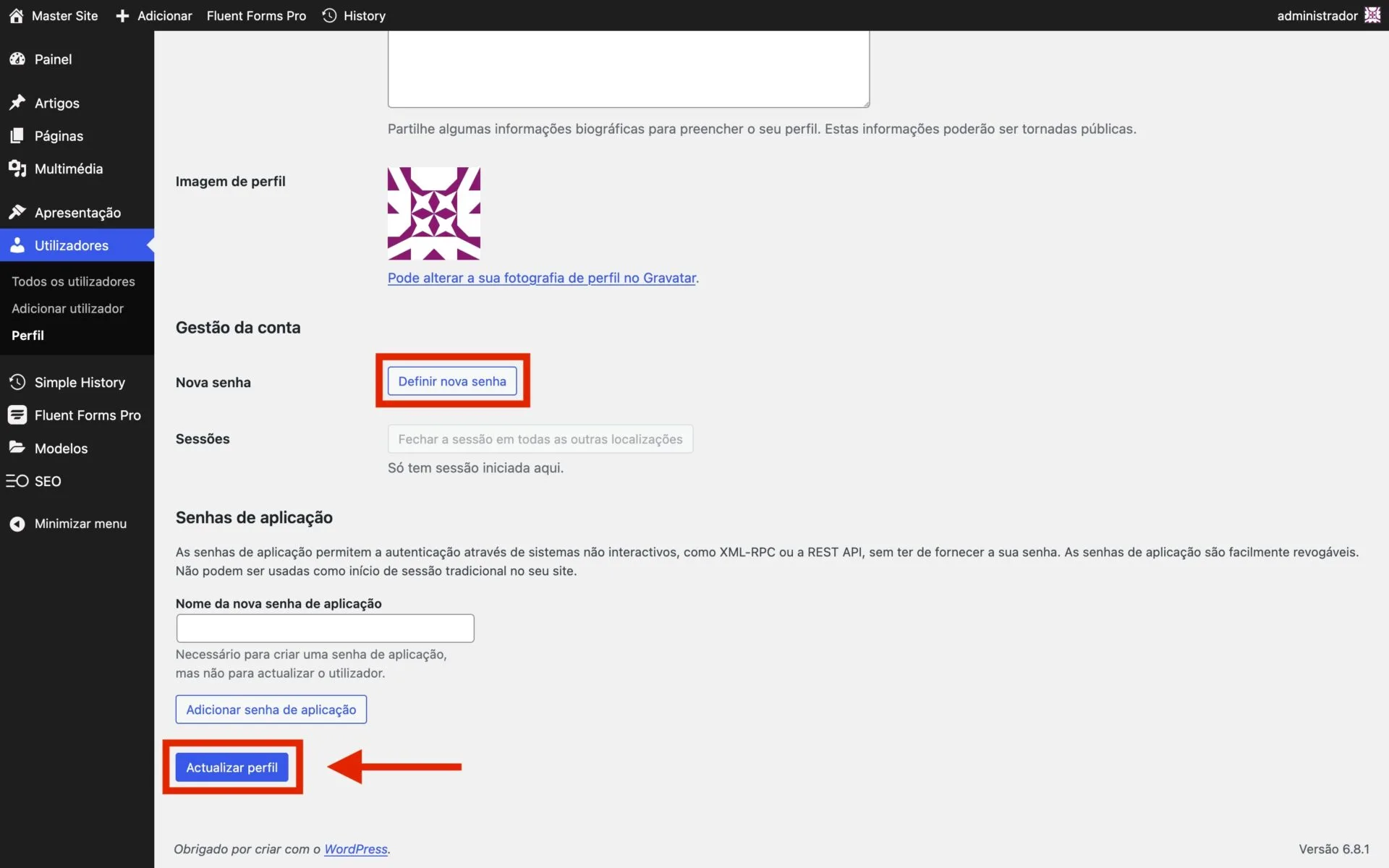 Como alterar password de acesso