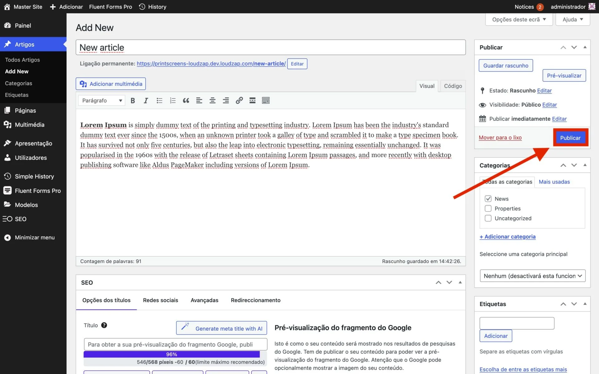 Como criar um novo artigo/post